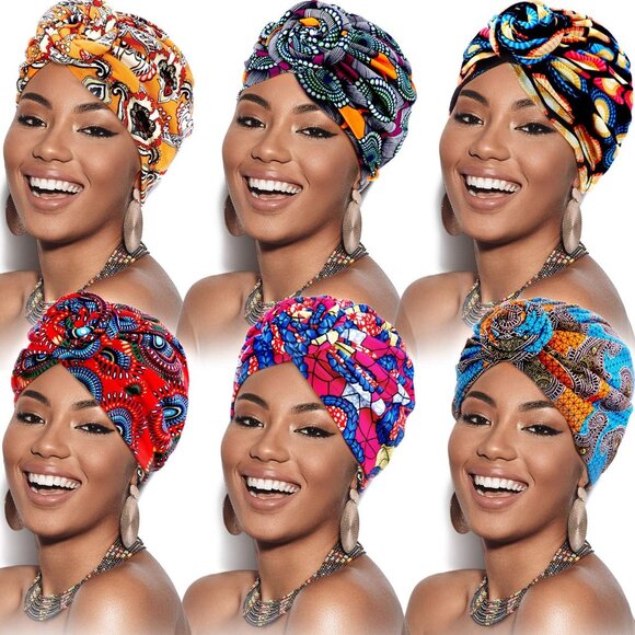 6 Pieces Headwraps for Black Women African Turbans for Women Flower Knot Pre-tie